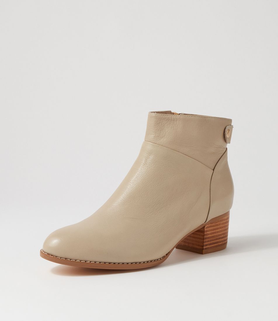 Priley Light Taupe Leather Ankle Boots