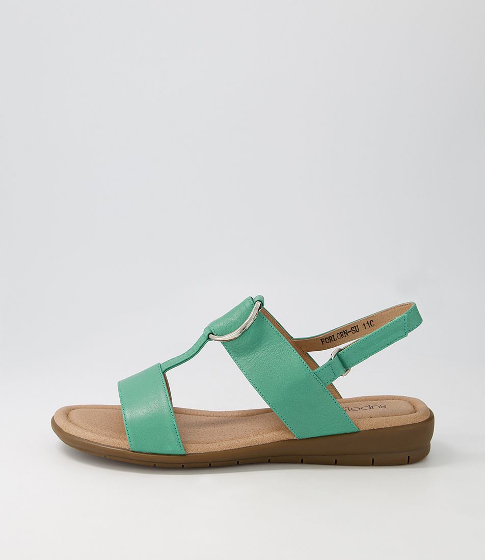 Forlorn Light Emerald Leather Sandals