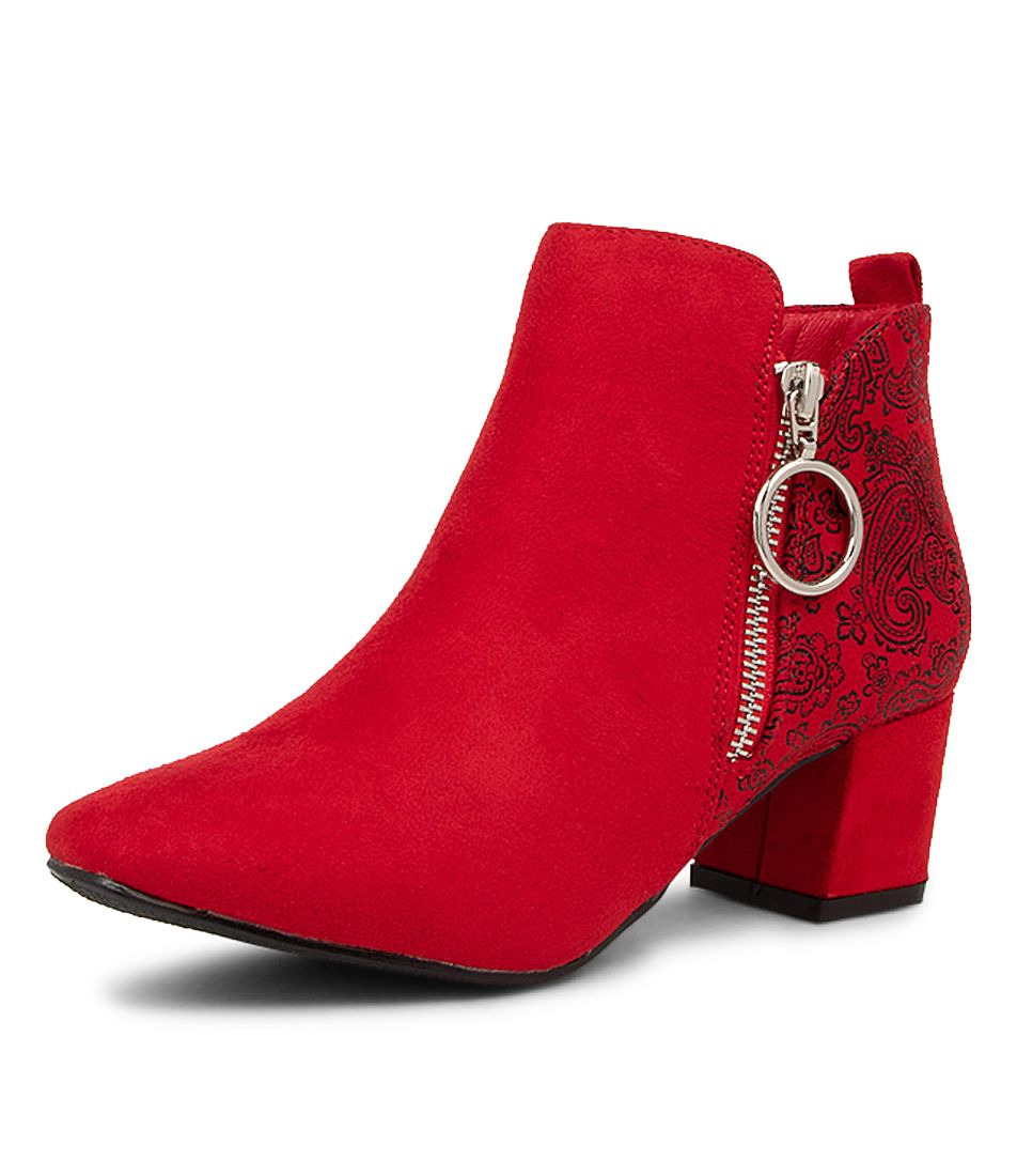 Hesta Red Microsuede Ankle Boots