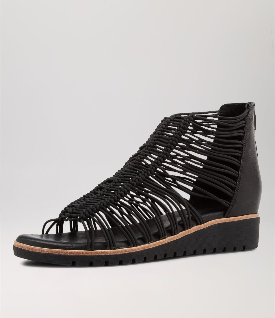 Goyla Black Elastic Leather Sandals BS