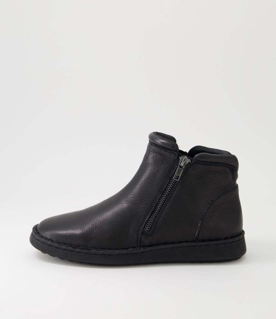 Deeka Black Leather Ankle Boots