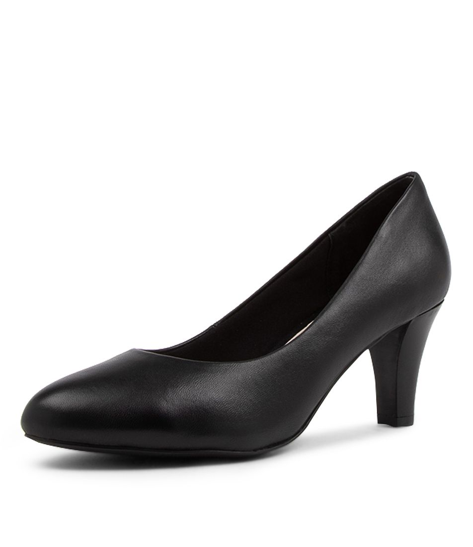 Jessin Black Leather Pump Heels