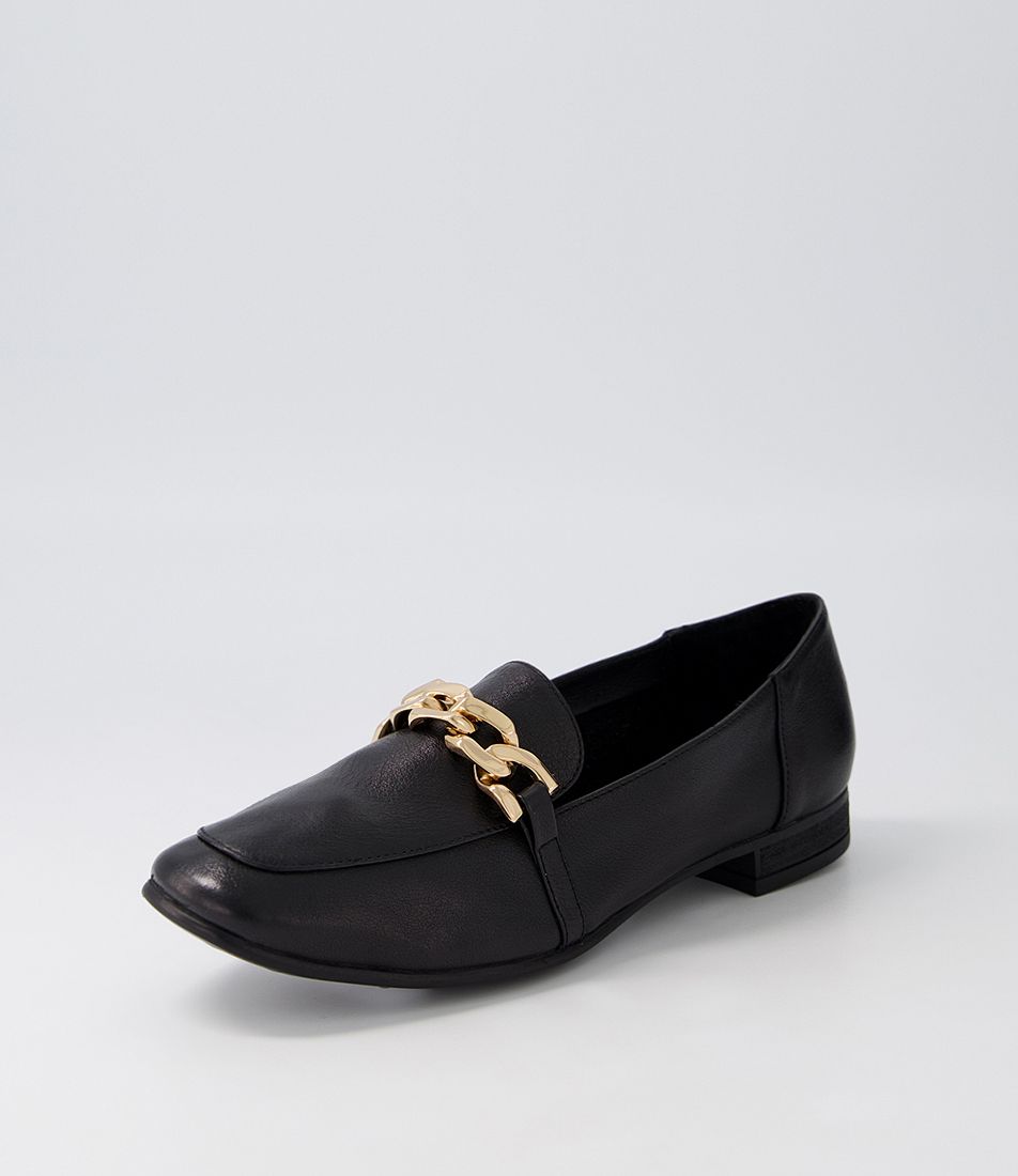 Tucker Black Gold Leather Flat Shoes