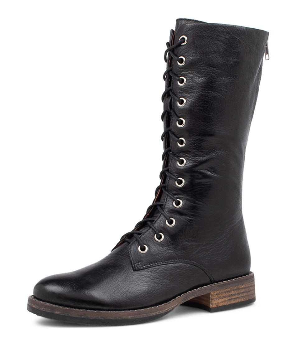 Uzain Black Leather Calf Boots
