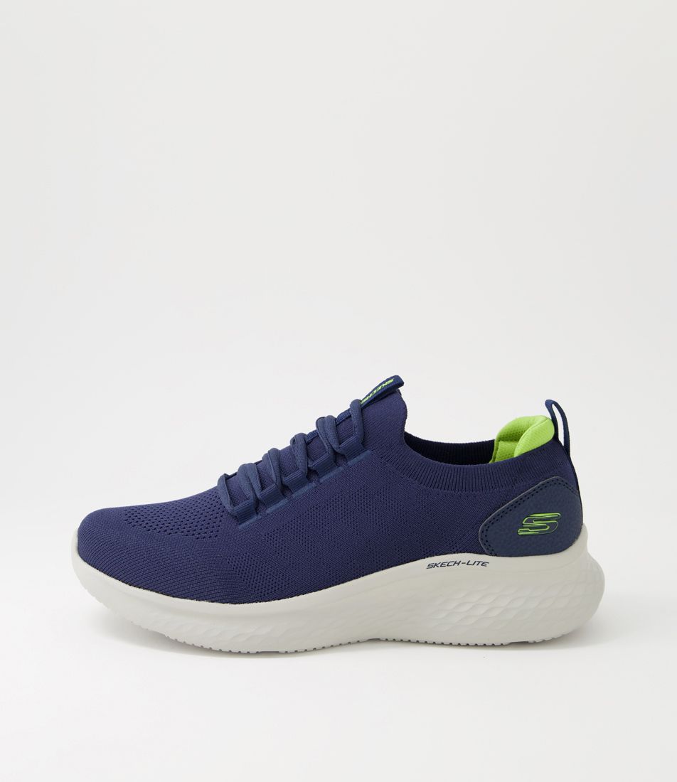 Skech Navy Lime Knit Sneakers