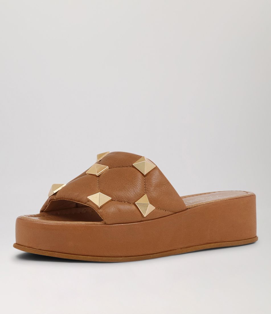 Zuma Tan Leather Slides