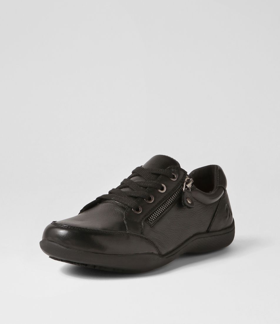 Gleans Black Leather Flat Shoes