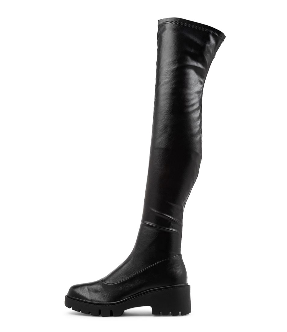 Xeno Black Stretch Knee High Boots