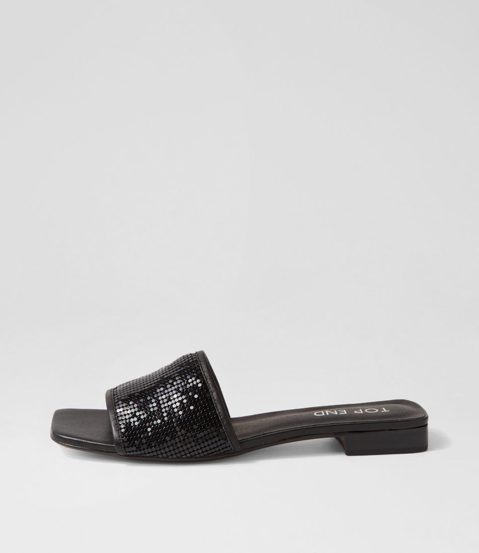 Koyner Black Metal Leather Heeled Slides
