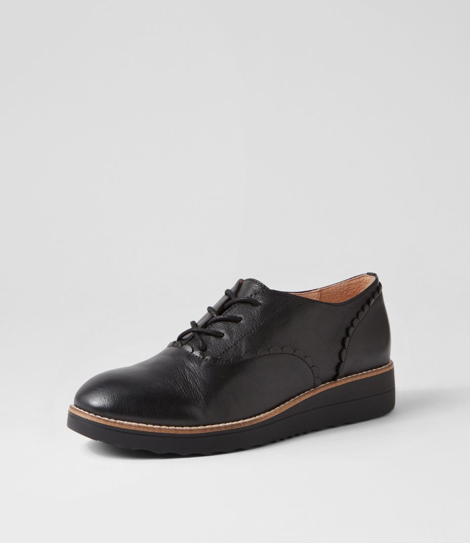 Orina Black Leather Lace Up Flats