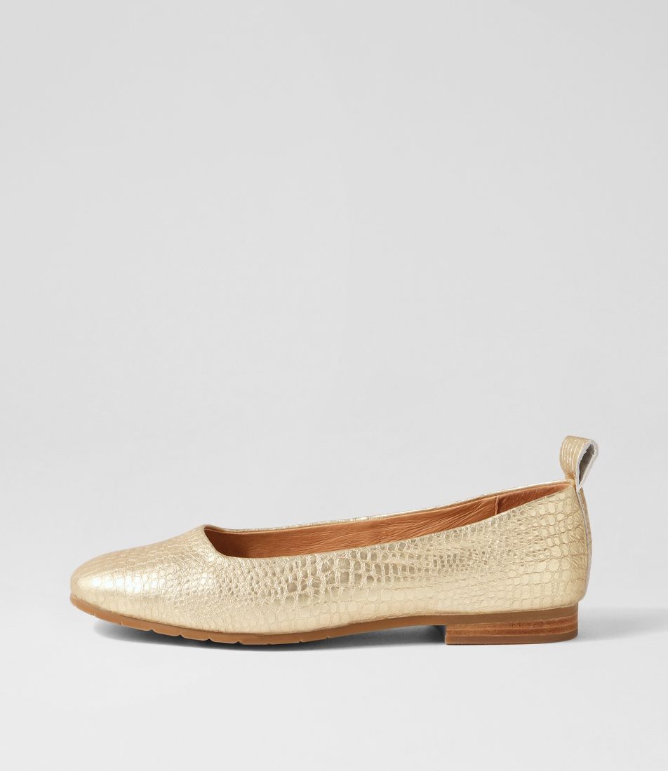Murlena Gold Croc Leather Ballet Flats