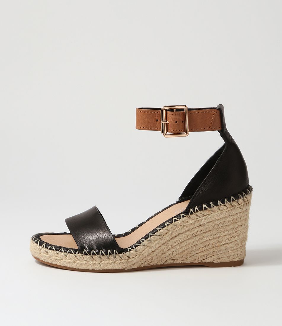 Gonice Black Tan Leather Espadrilles