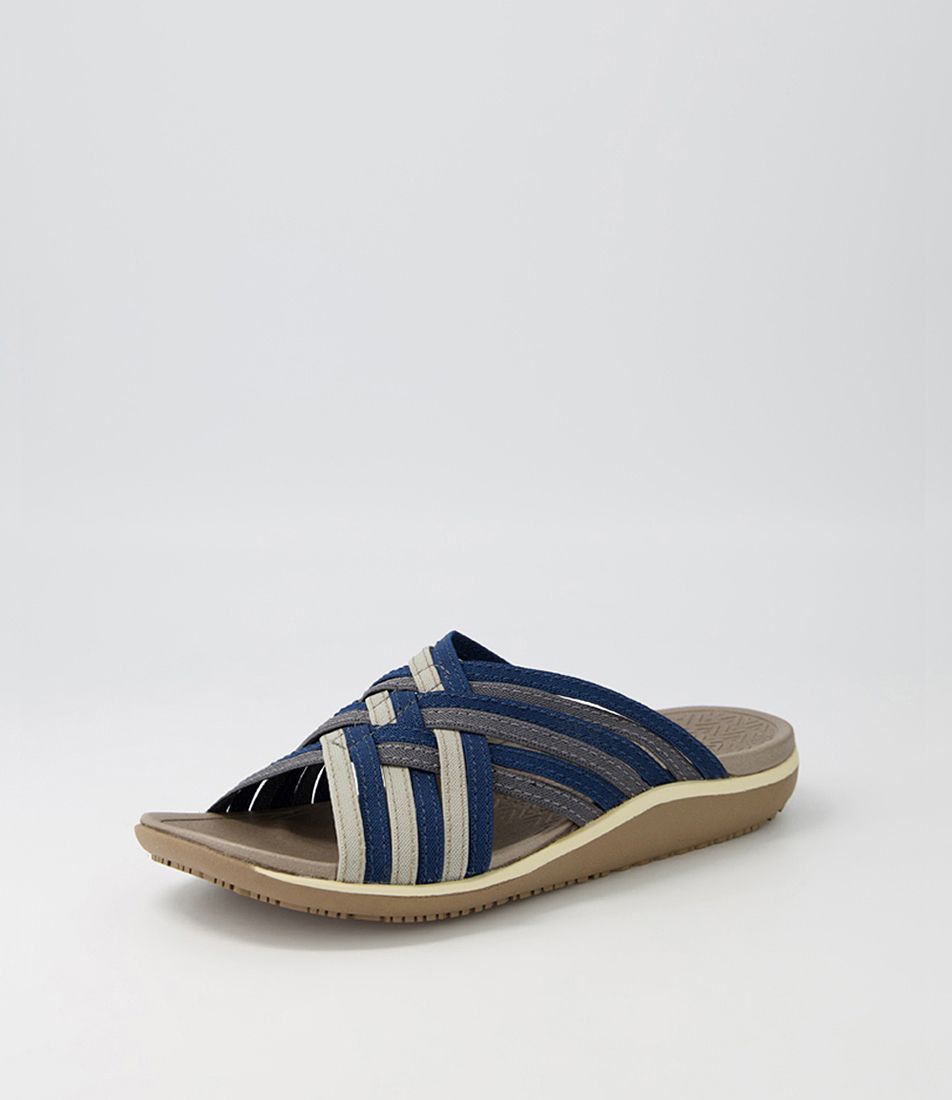 Heated Blue Grey Elastic Slides