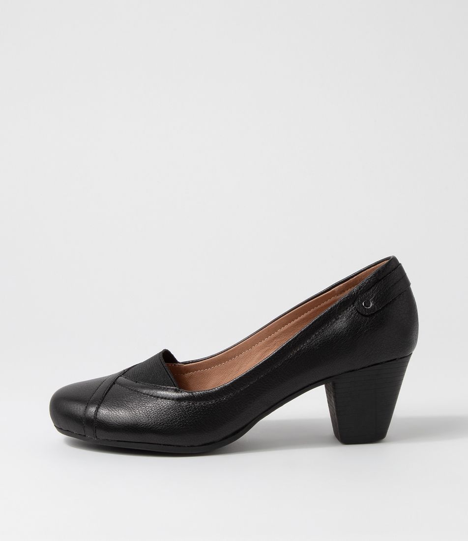 Fossy Black Leather Heels