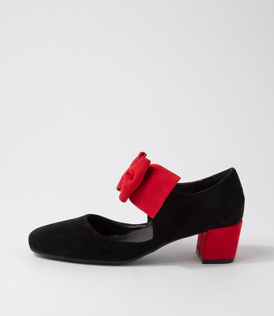 Halim Black Red Microsuede Heels