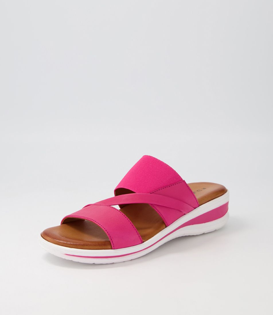 Teelina Fuchsia Leather Elastic Sandals