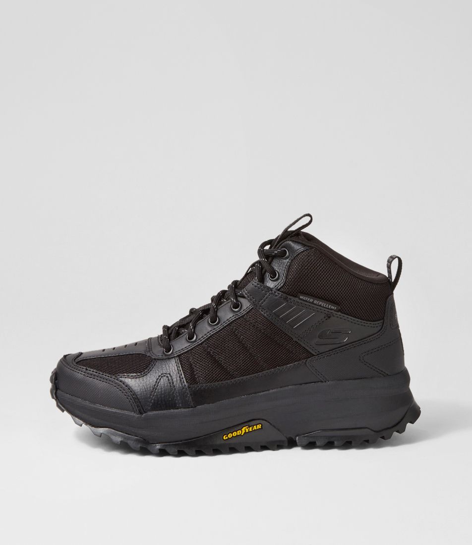 Skechers Bt Black Leather Mesh Lace Up Boots