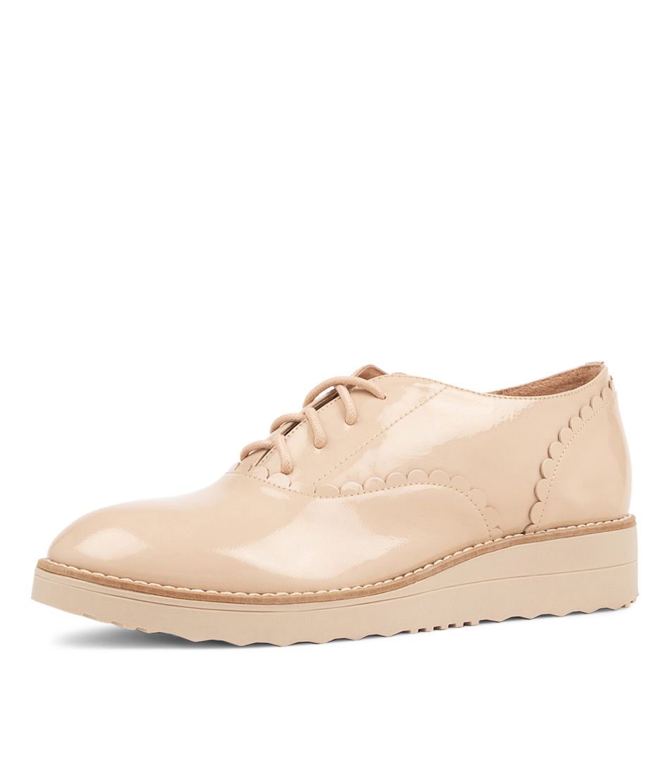 Orina Latte Patent Leather Lace Up Flats NS