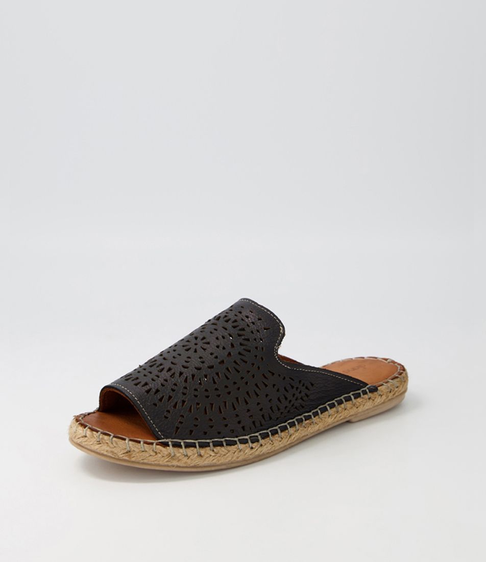 Phreva Black Leather Sandals