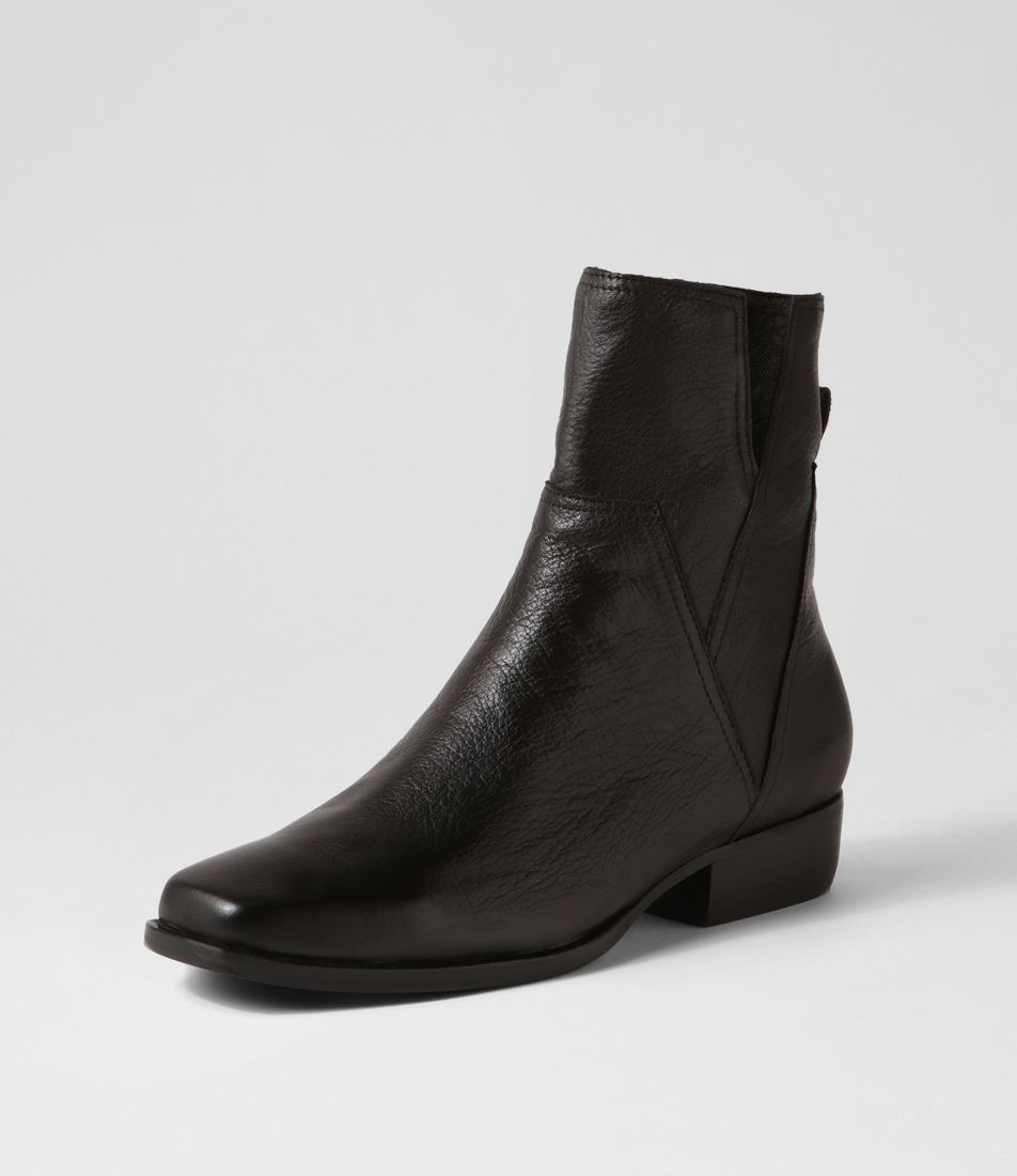 Gaines Black Leather Ankle Boots