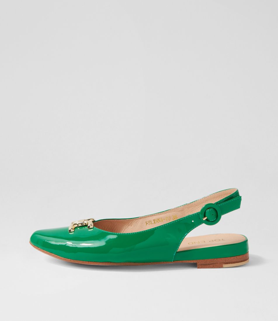 Felinna Emerald Patent Leather Flat Shoes