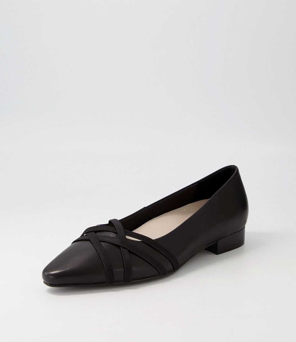 Comio Black Leather Elastic Flat Shoes
