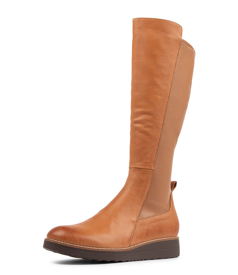 Oletta Dark Tan Stretch Leather Knee High Boots