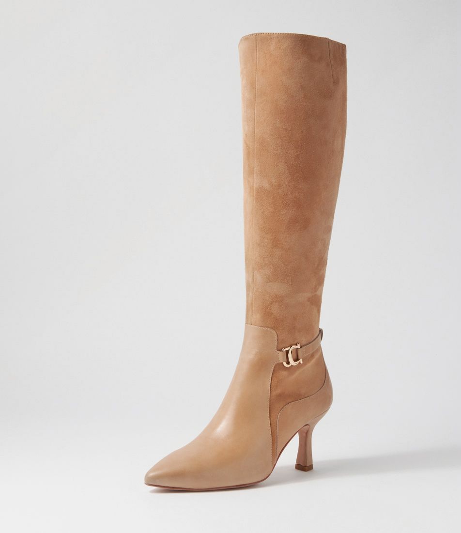 Larnow Cappuccino Leather Suede Knee High Boots