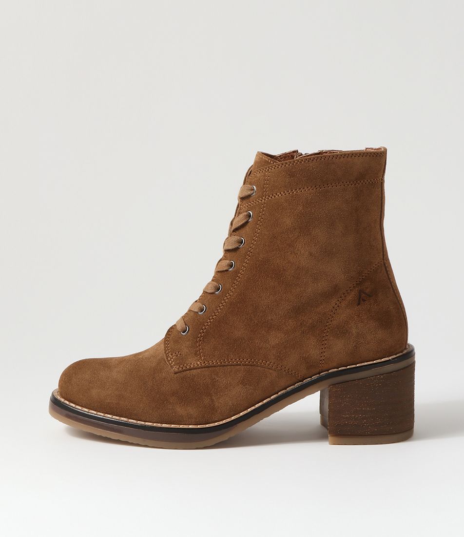 Awax Dark Taupe Suede Lace Up Boots