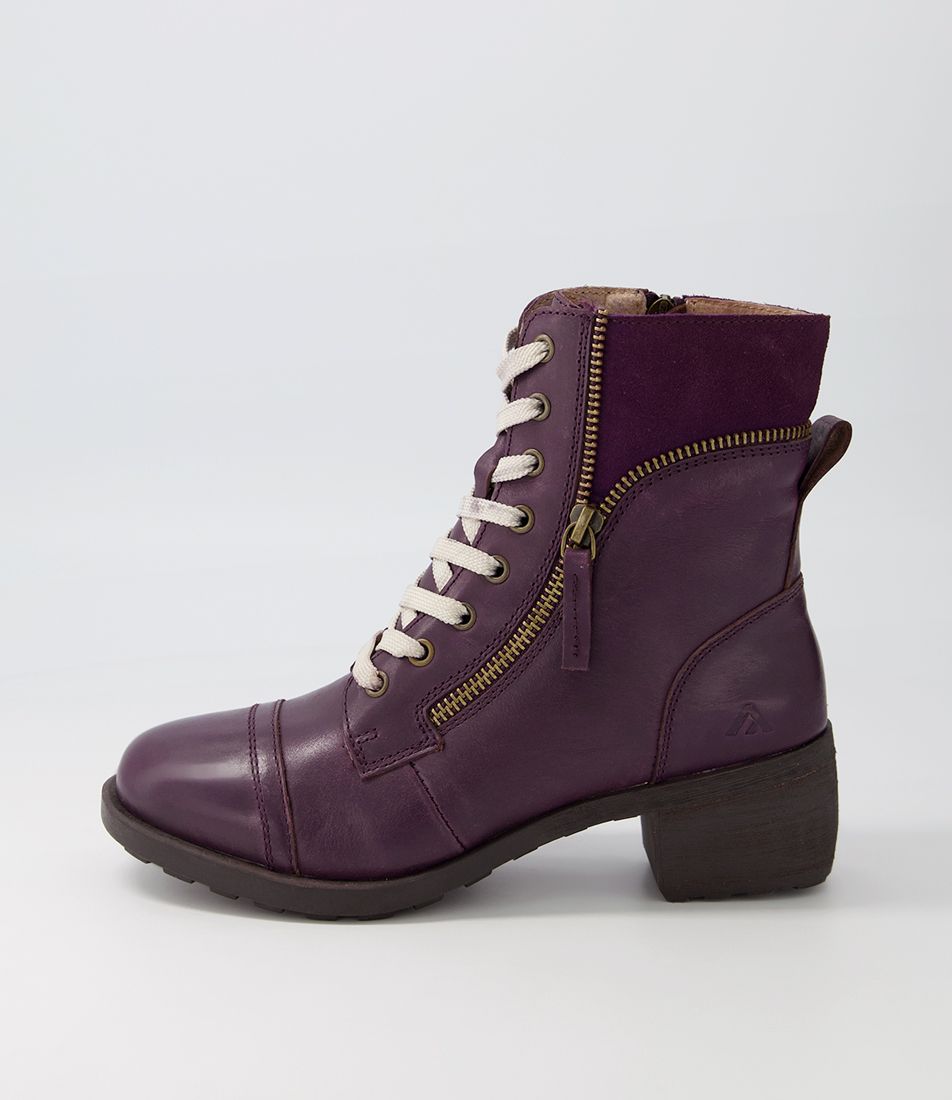 Durango Purple Leather Suede Lace Up Boots
