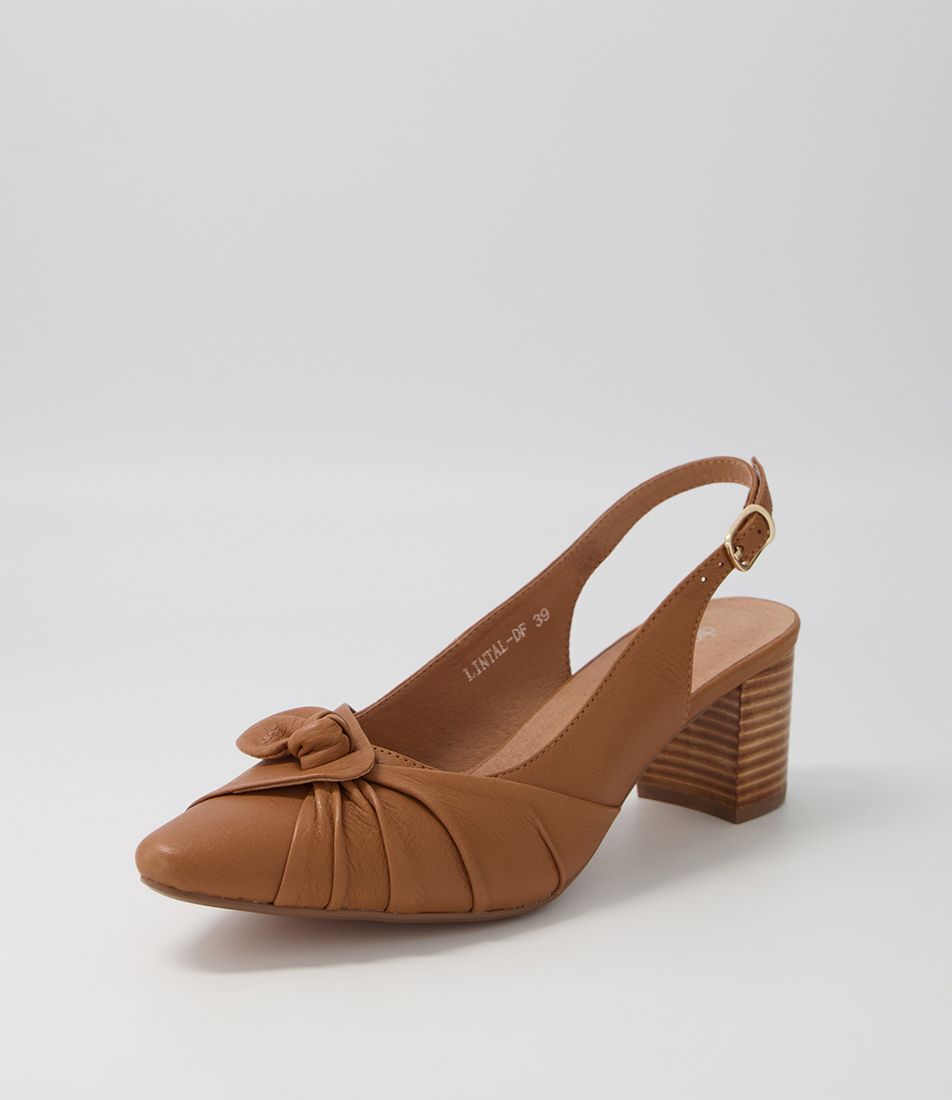 Lintal Dark Tan Natural Heel Leather Heels