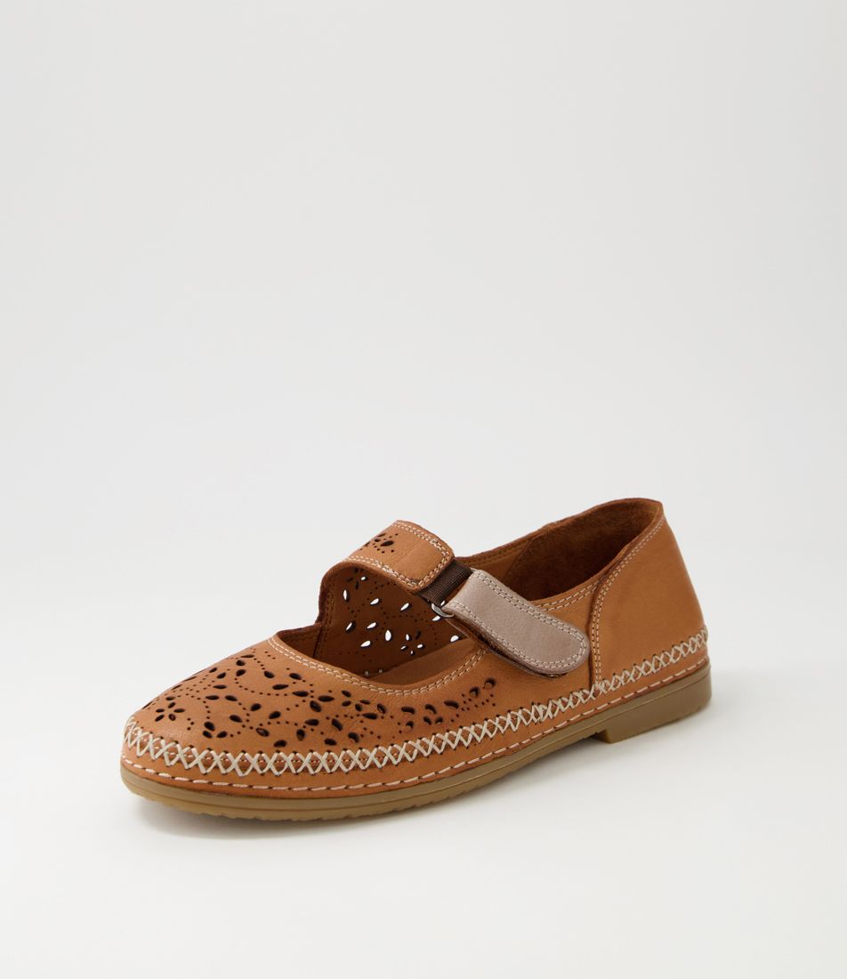 Bicks Tan Taupe Leather Flat Shoes