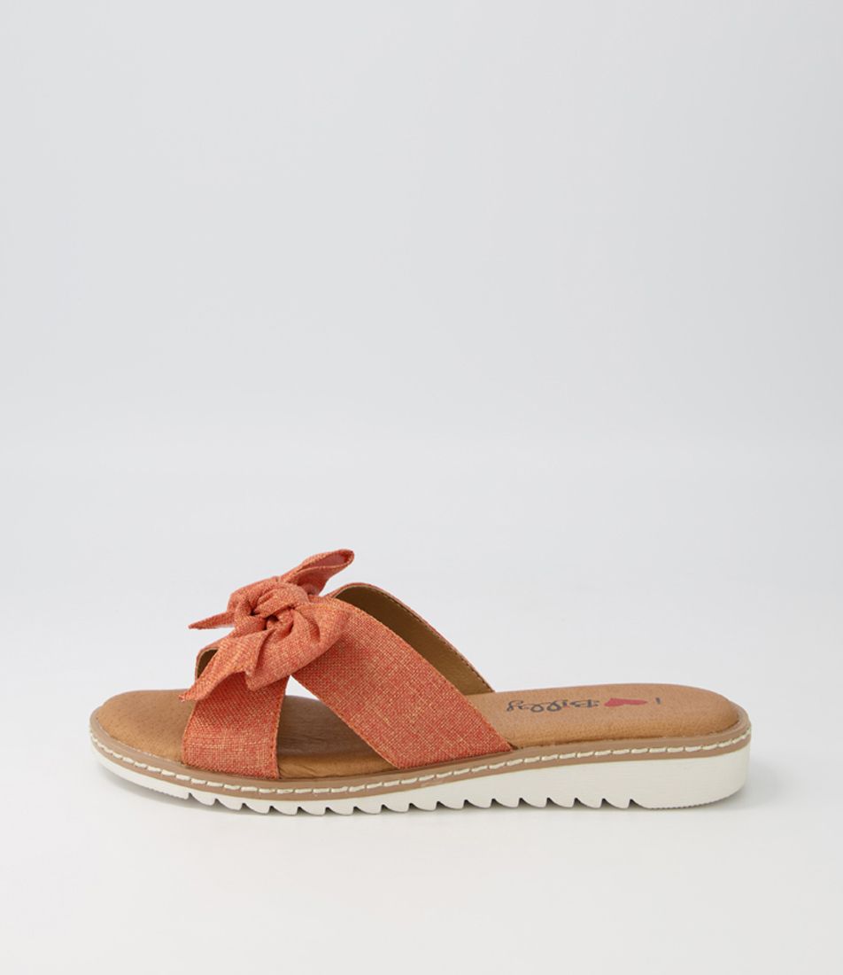 Floren Orange Linen Slides