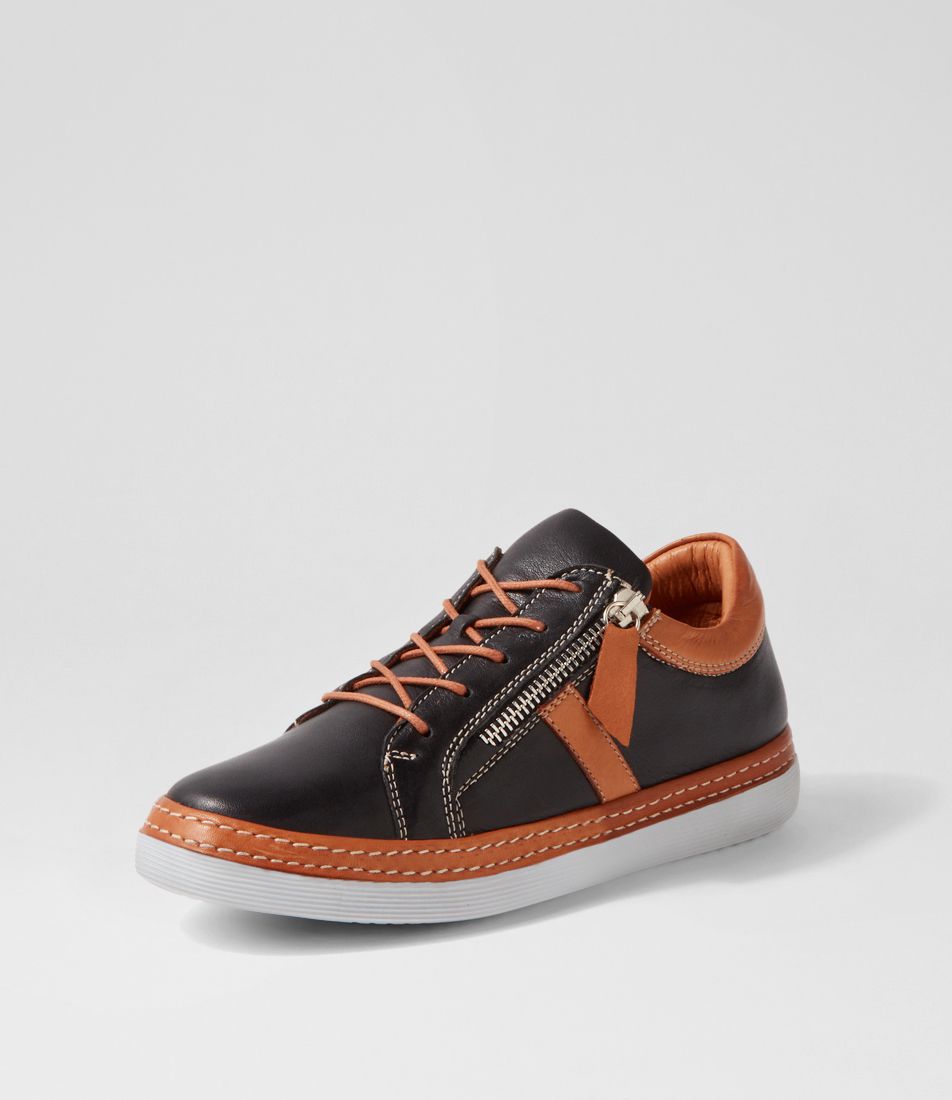 Hurena Black Tan Leather Sneakers