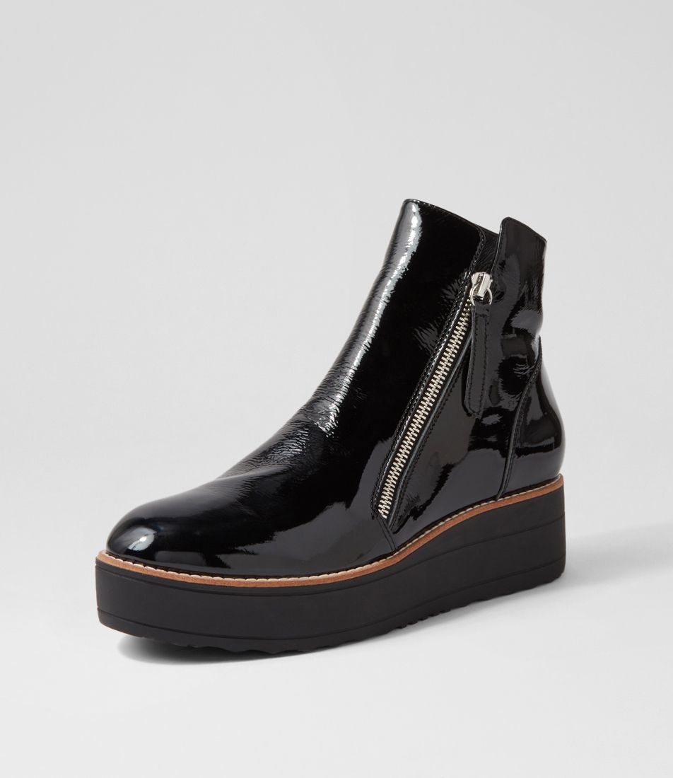 Nene Black Patent Leather Ankle Boots