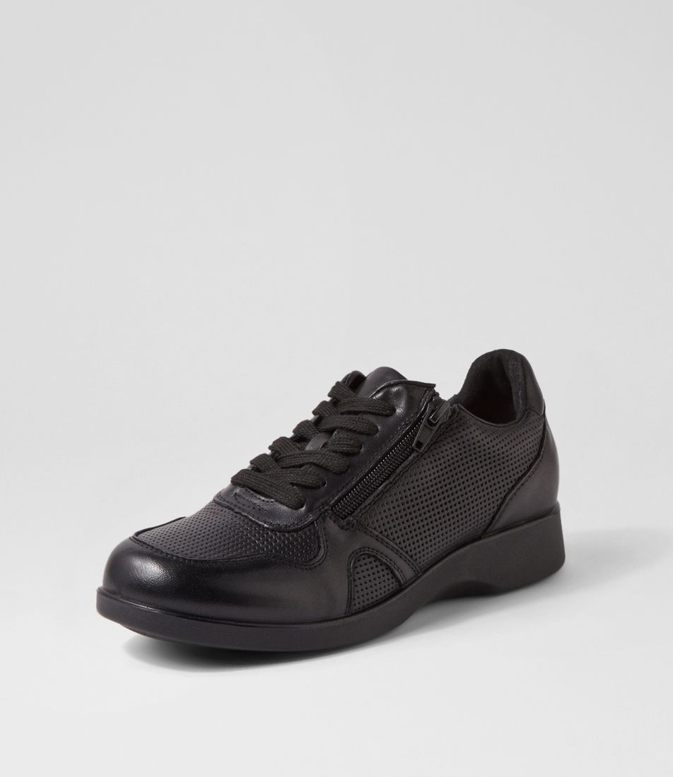 Nourly Black Leather Lace Up Flats