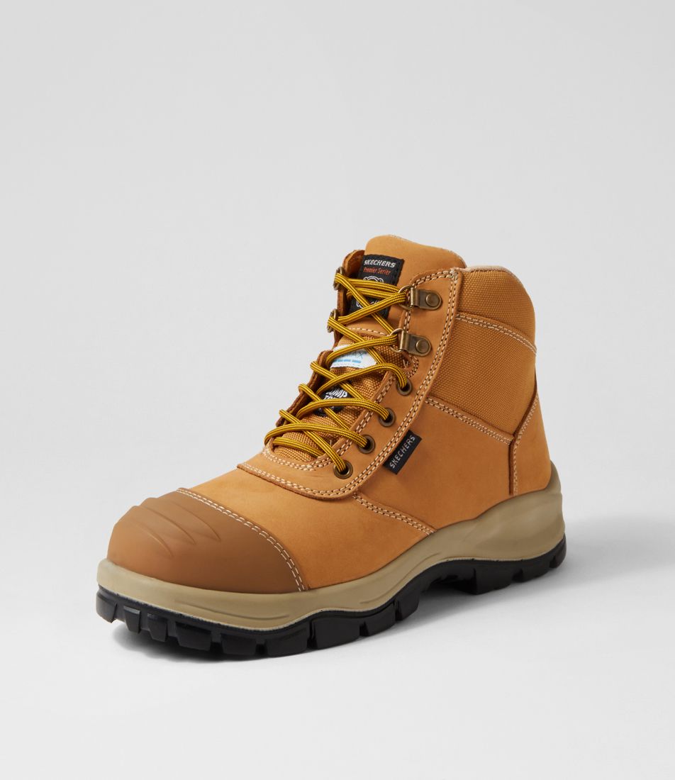 Skx Work Comp Toe Wheat Leather Lace Up Boots