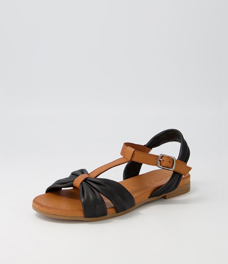 Whento Black Tan Leather Sandals