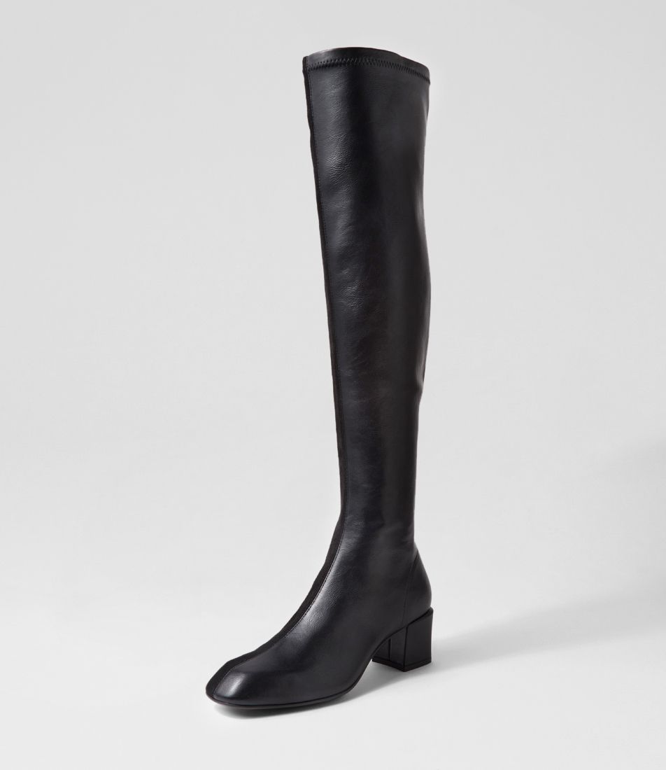 Elenor Black Mix Stretch Knee High Boots
