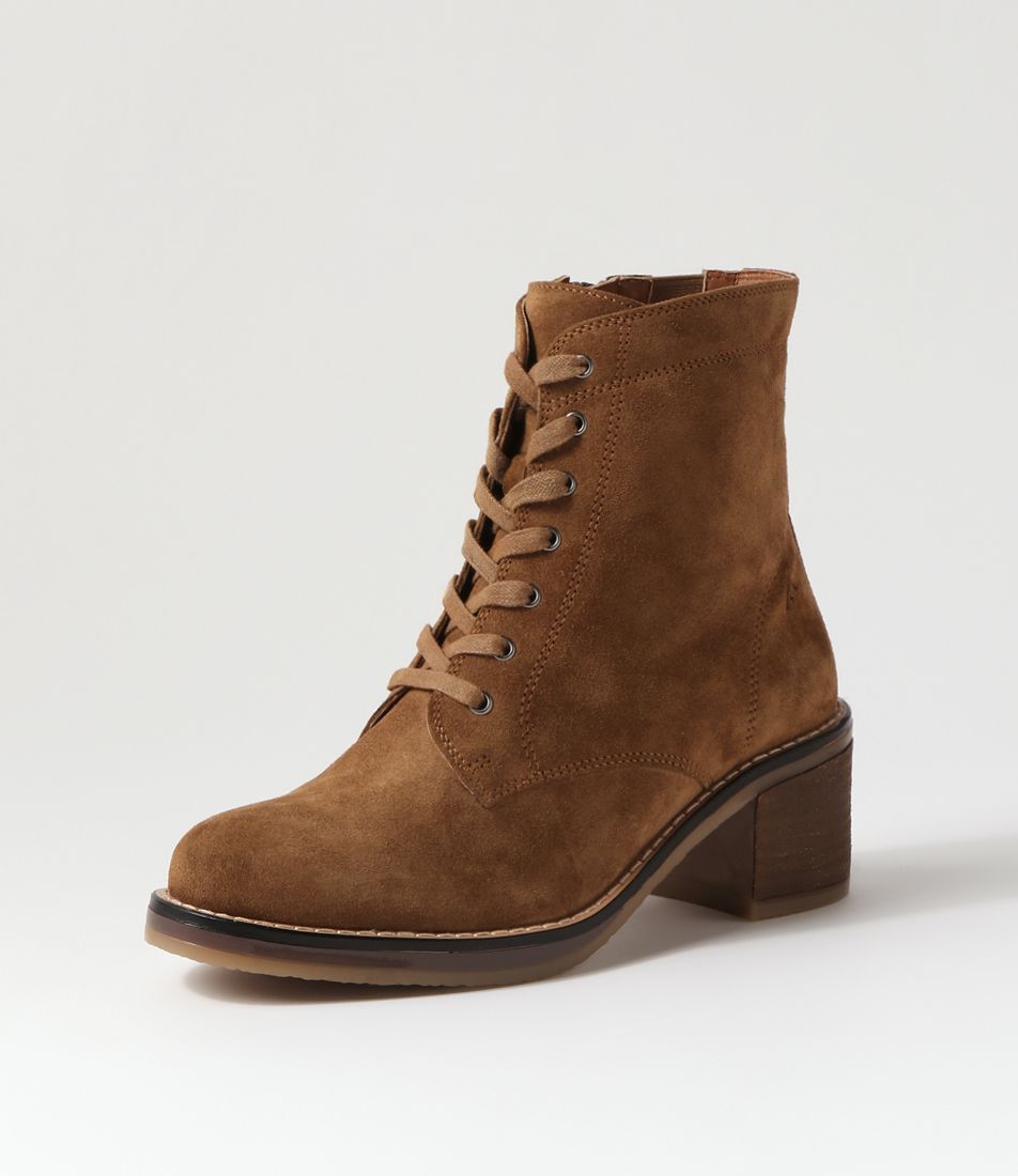 Awax Dark Taupe Suede Lace Up Boots