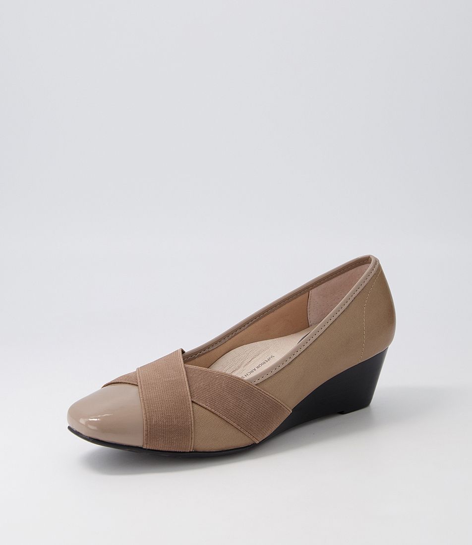 Sandford Light Taupe Patent Leather Wedges