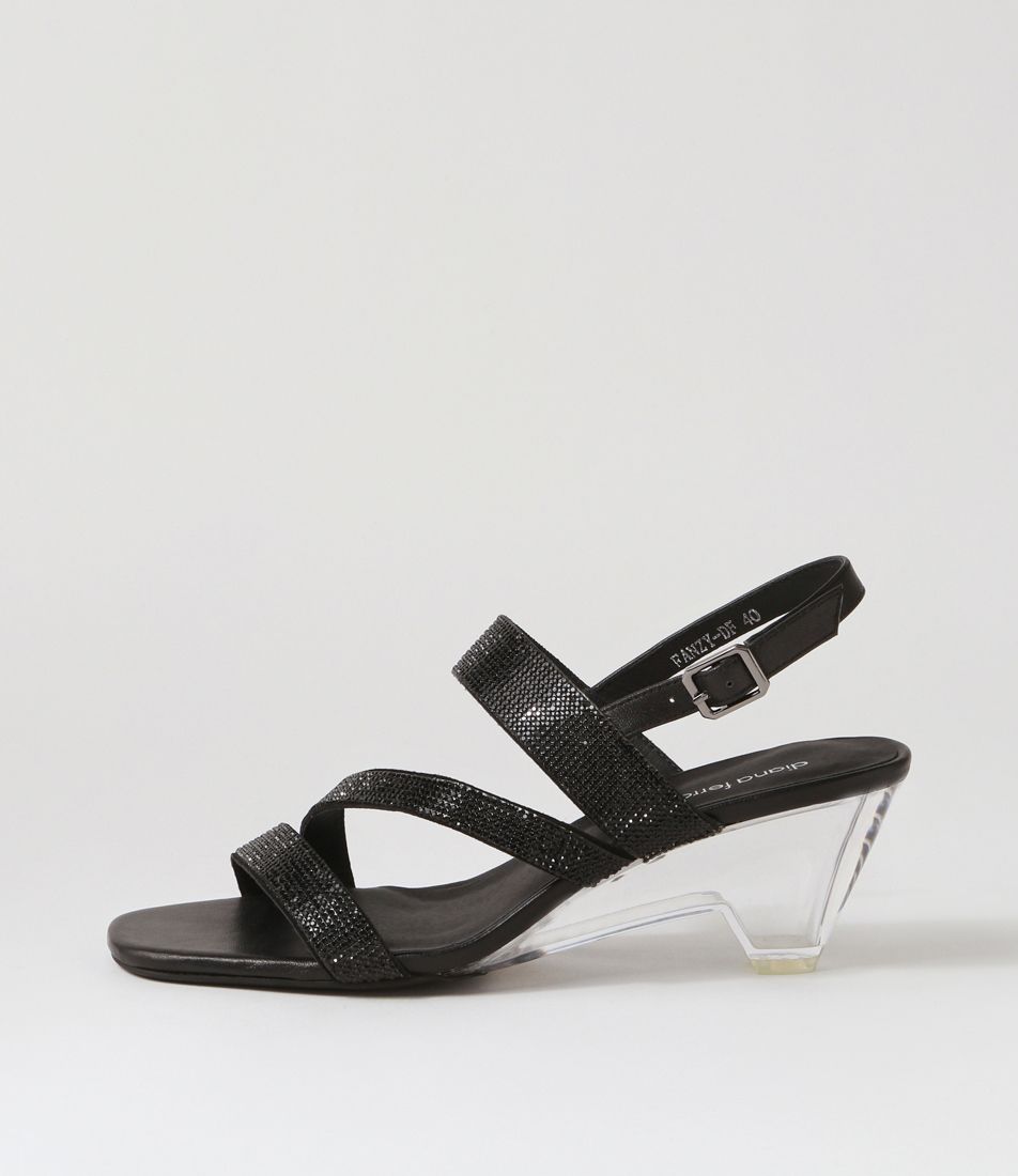 Fanzy Black Clear Jewels Leather Sandals