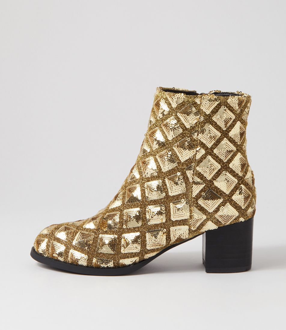 Jallie Gold Sequin Ankle Boots