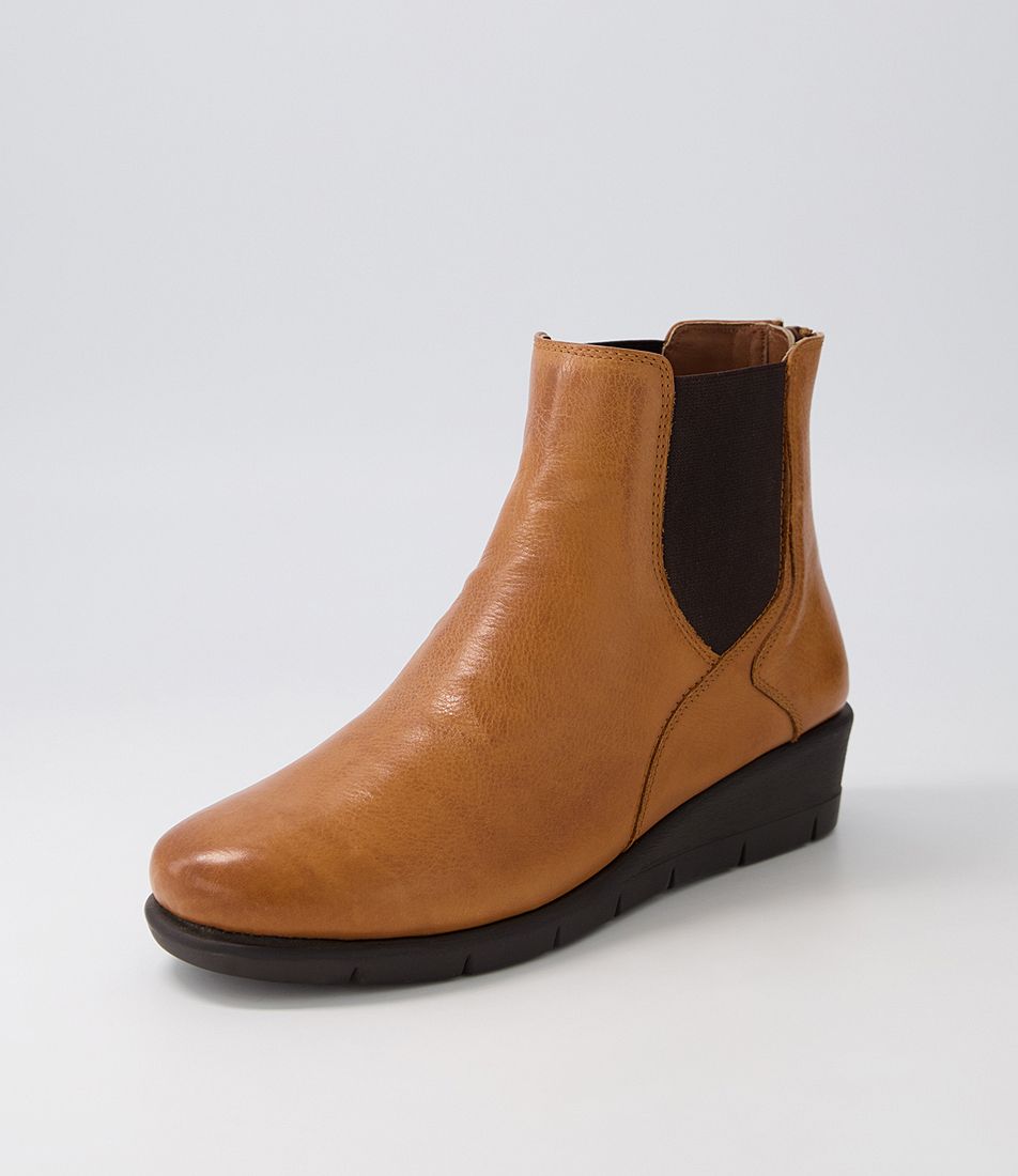 Mollis New Tan Brown Leather Elastic Chelsea Boots