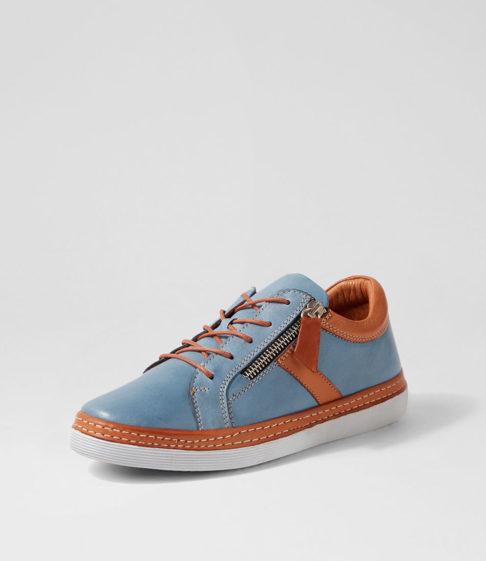 Hurena Denim Tan Leather Sneakers