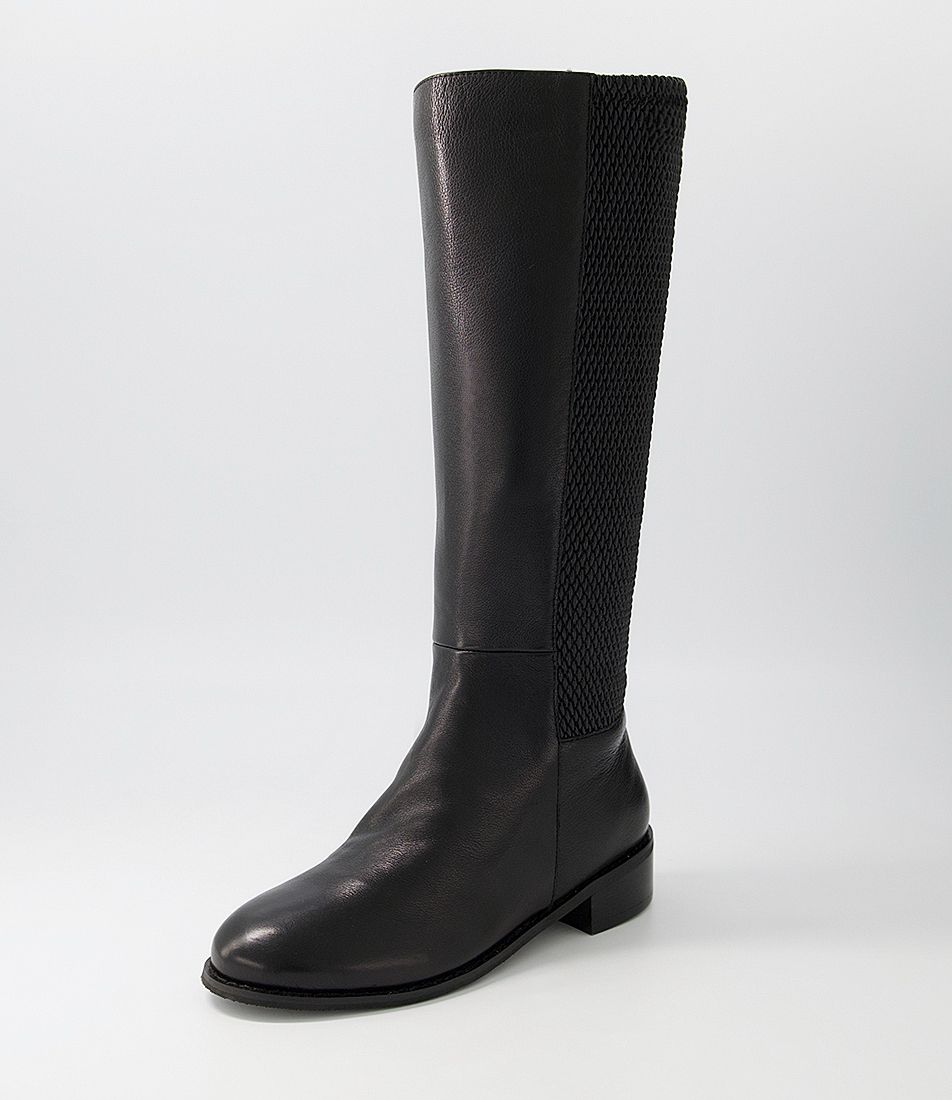 Drafts Black Leather Stretch Knee High Boots