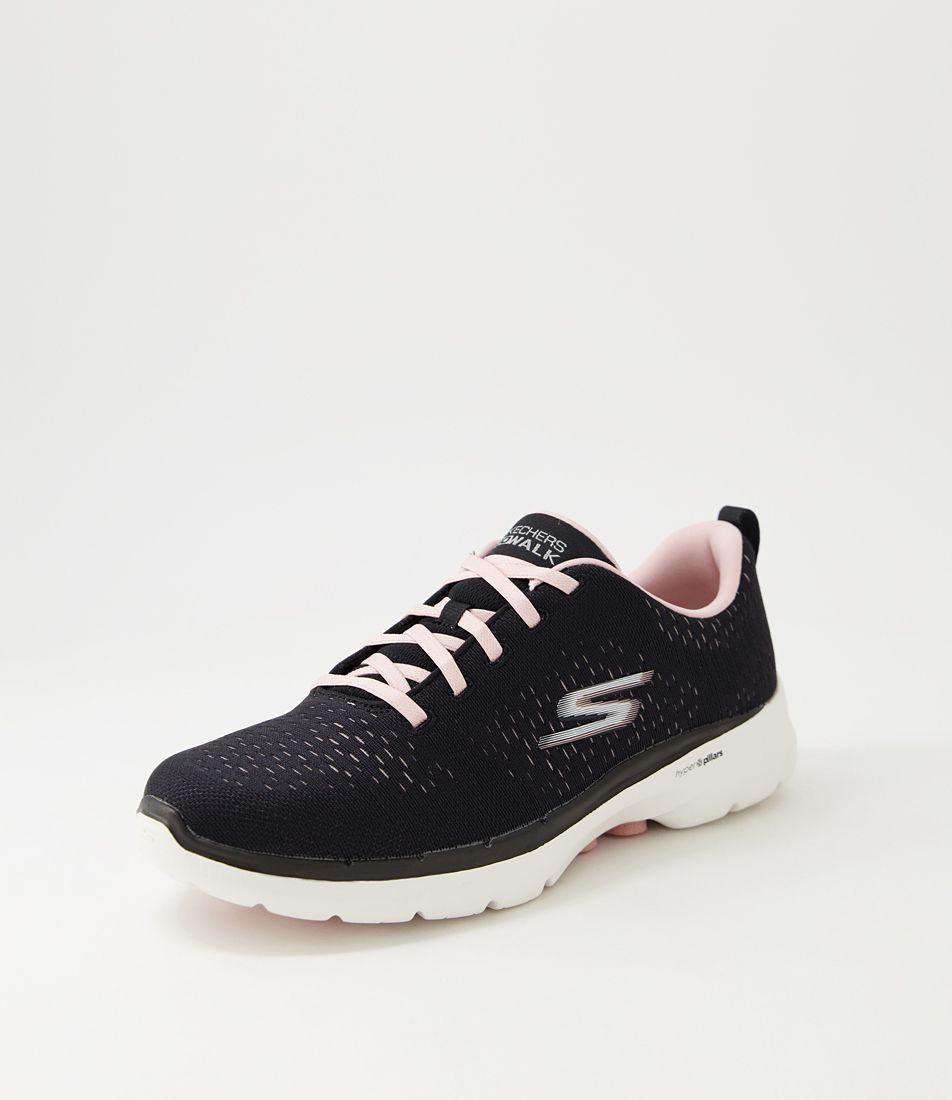 Go Walk 6 Black Light Pink Knit Sneakers