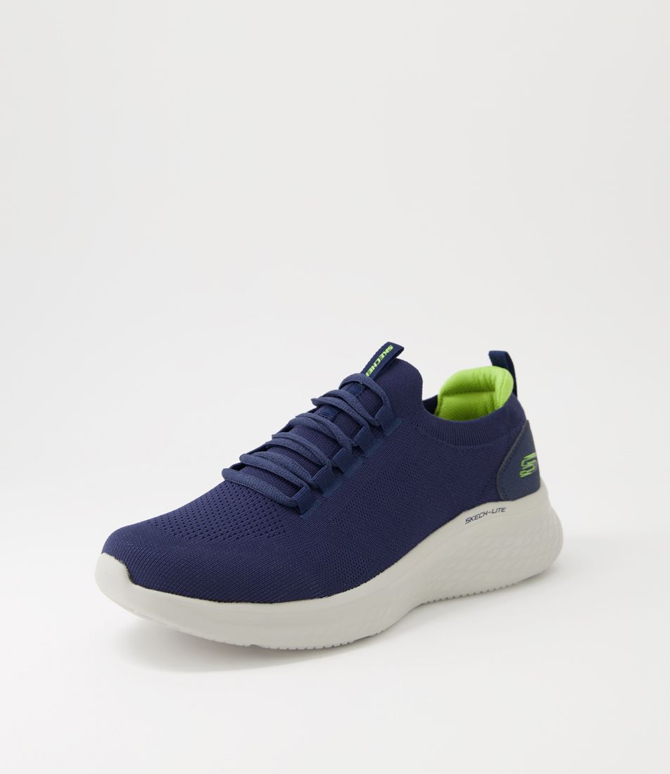 Skech Navy Lime Knit Sneakers