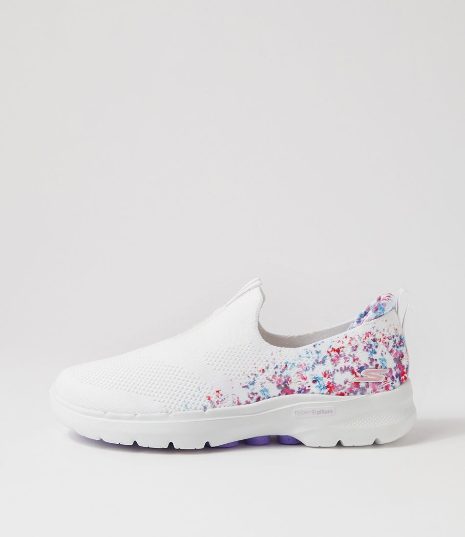 Go Walk 6 White Multi Knit Sneakers