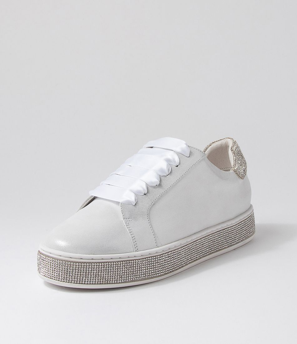 Pluma White Shimmer Silver Leather Jewels Sneakers